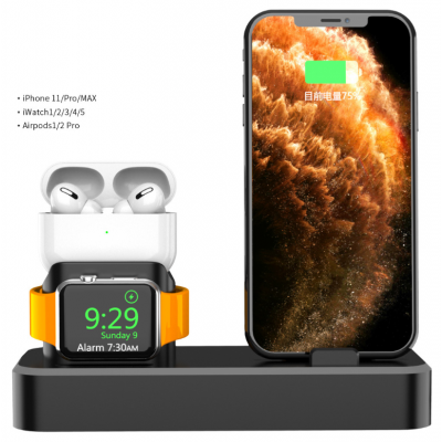 Private model 3 in 1 silicone charging station 3 in 1 silicone charging dock for iwatch/iPhone/airpods pro